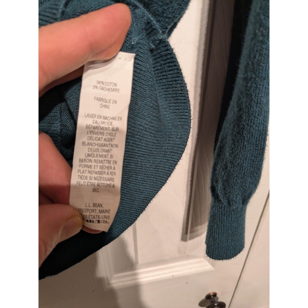 L.L.Bean Sweater Mens XL Tall Teal Green V Neck Cotton Cashmere Blend Pullover - Picture 5 of 14